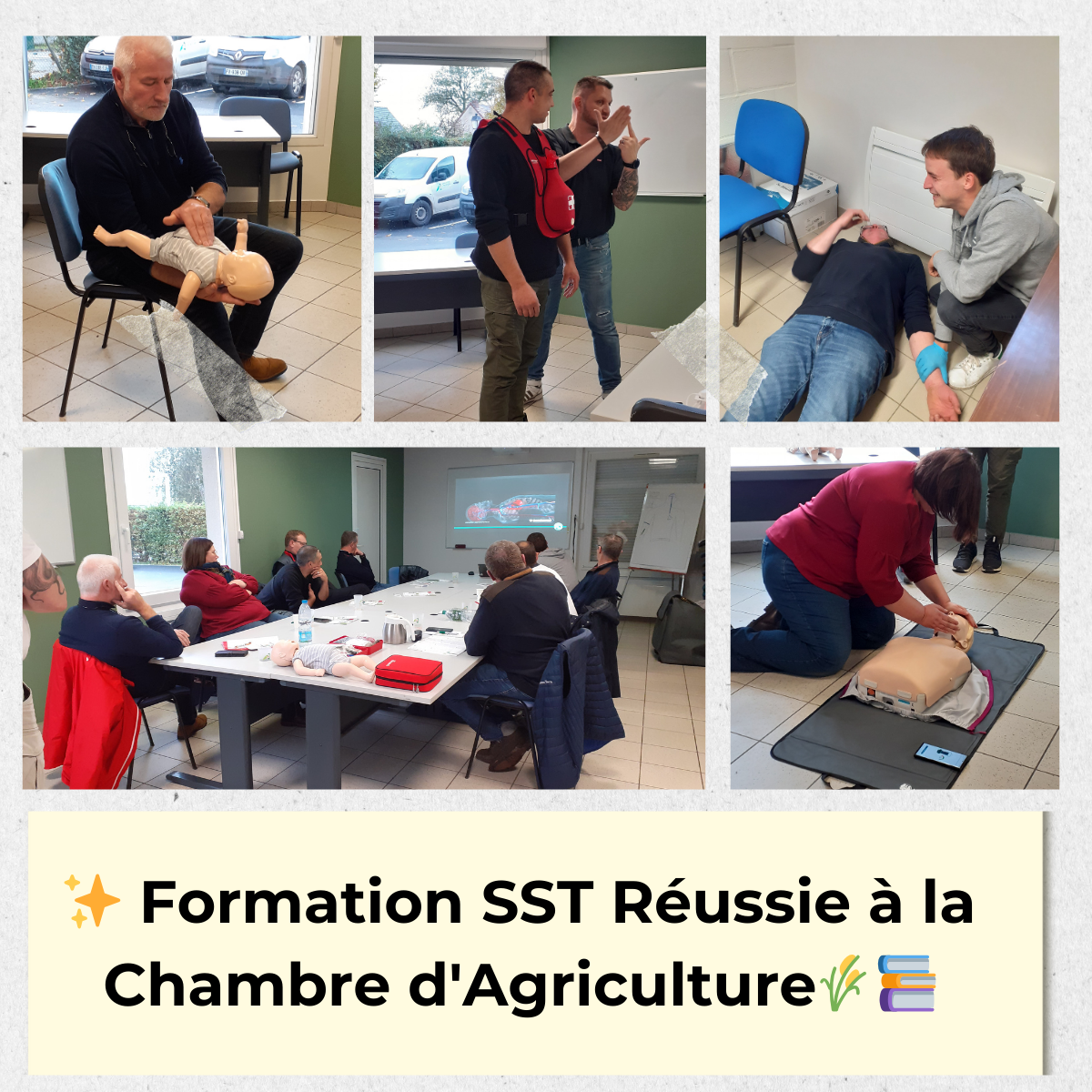 l'Atelier des Apprenants, a récemment mené une formation SST (Sauveteur Secouriste du Travail) à la Chambre d’Agriculture