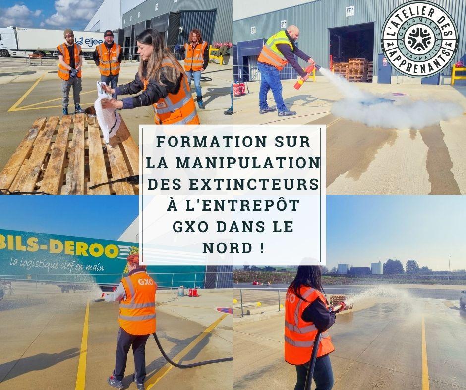 Formation sur la manipulation des extincteurs à l'Entrepôt GXO dans le Nord !