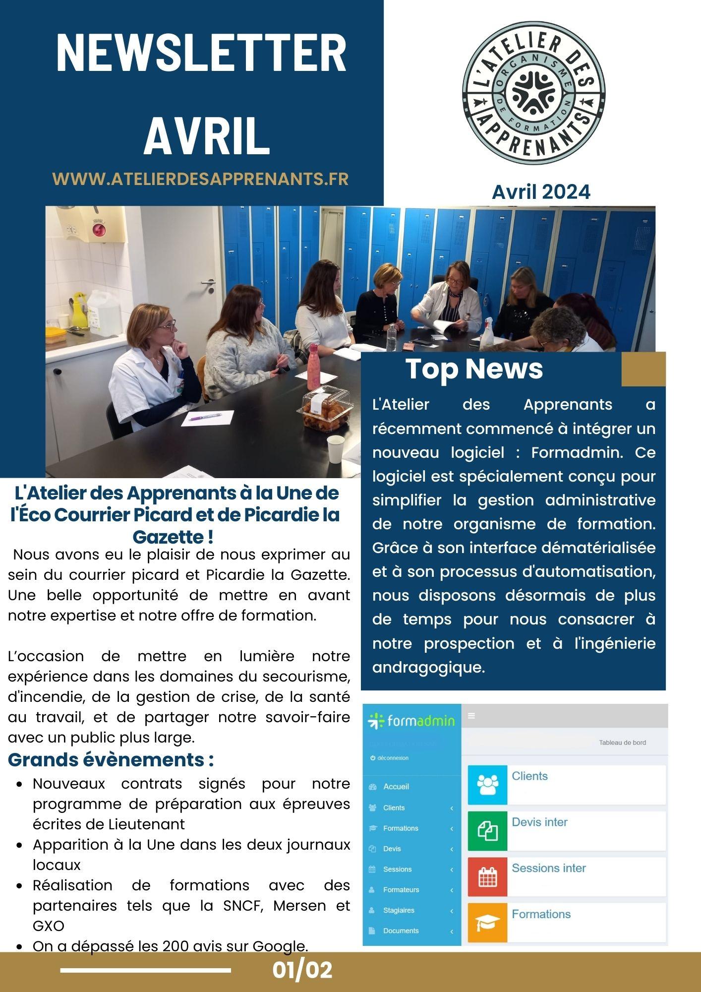 Newsletter de l'Atelier des Apprenants avril 2024